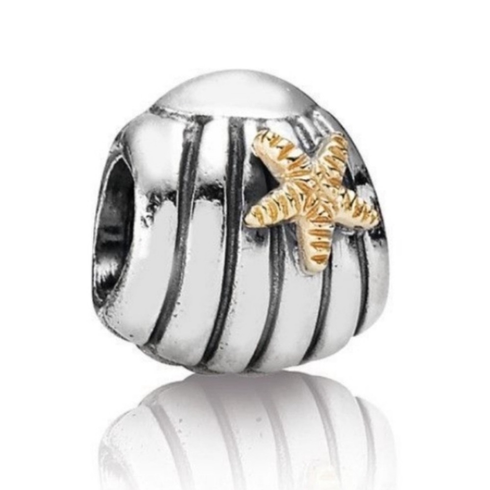 Pandora Seashell Charm Sterling Silver with 14k Gold Starfish